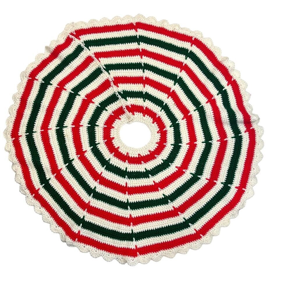 Vintage Retro Crochet Christmas Tree Skirt Grandma Granny style 70s 80s MCM